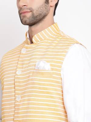 Men'S Orange Cotton Blend Nehru Jacket 3