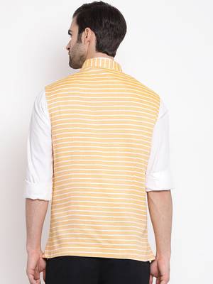 Men'S Orange Cotton Blend Nehru Jacket 4