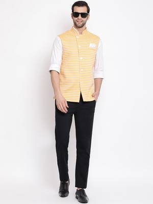 Men'S Orange Cotton Blend Nehru Jacket 5