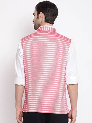 Men'S Red Cotton Blend Nehru Jacket 4