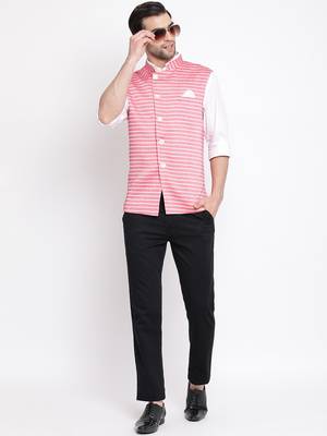 Men'S Red Cotton Blend Nehru Jacket 5