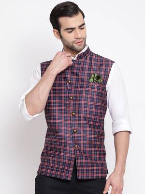 Blue plain silk blend nehru-jacket 1