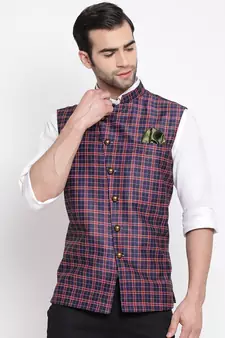 Blue plain silk blend nehru-jacket