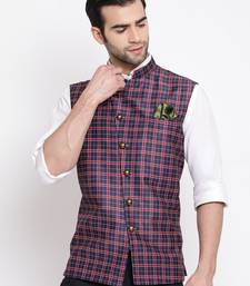 Blue plain silk blend nehru-jacket