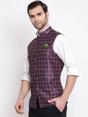Blue plain silk blend nehru-jacket 2