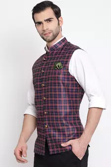 Blue plain silk blend nehru-jacket