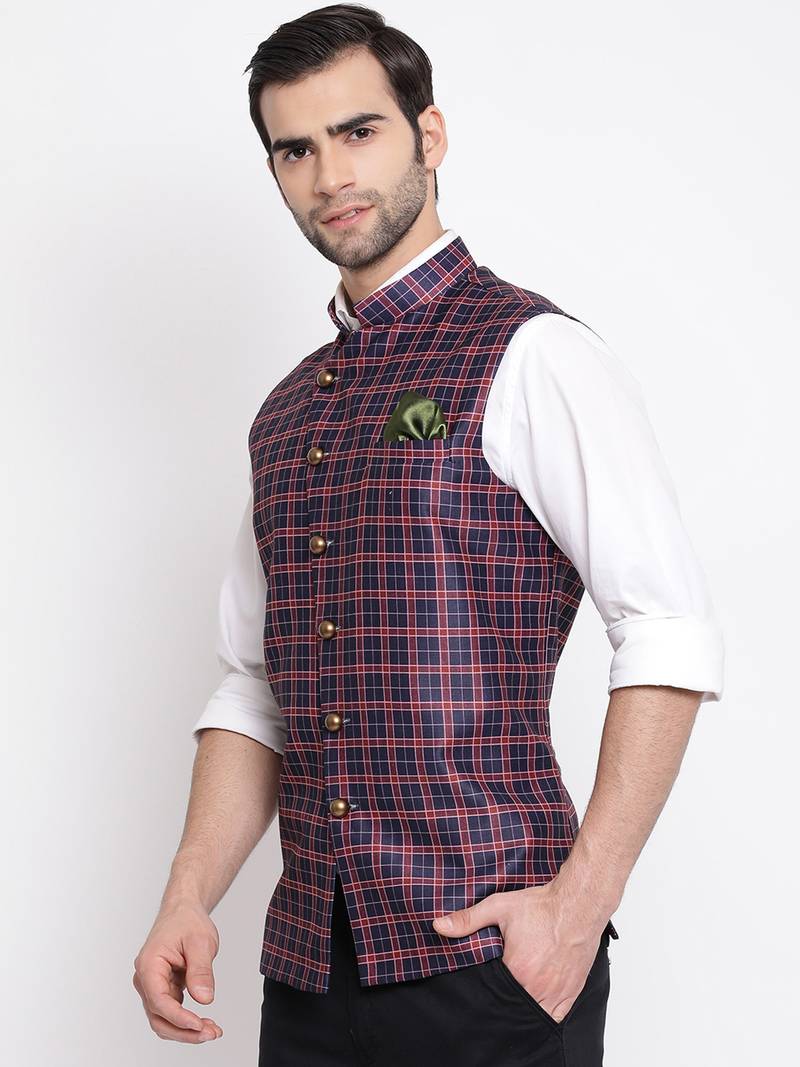 Blue plain silk blend nehru-jacket