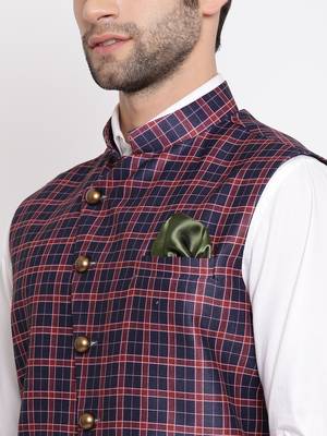 Blue plain silk blend nehru-jacket 3