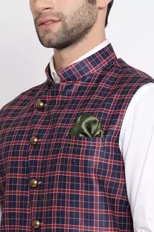 Blue plain silk blend nehru-jacket