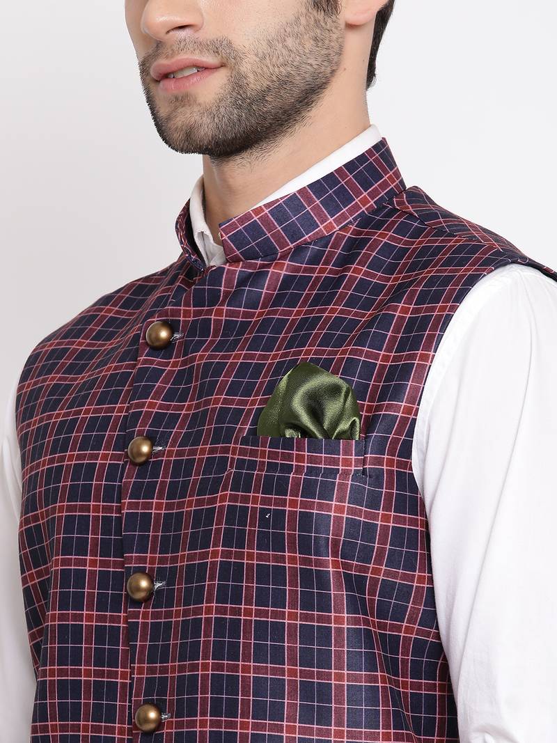 Blue plain silk blend nehru-jacket