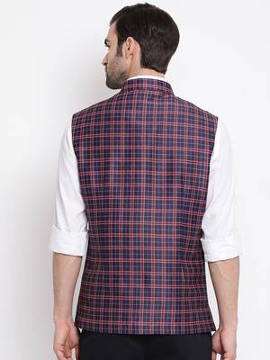 Blue plain silk blend nehru-jacket 4