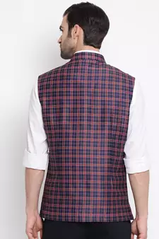 Blue plain silk blend nehru-jacket