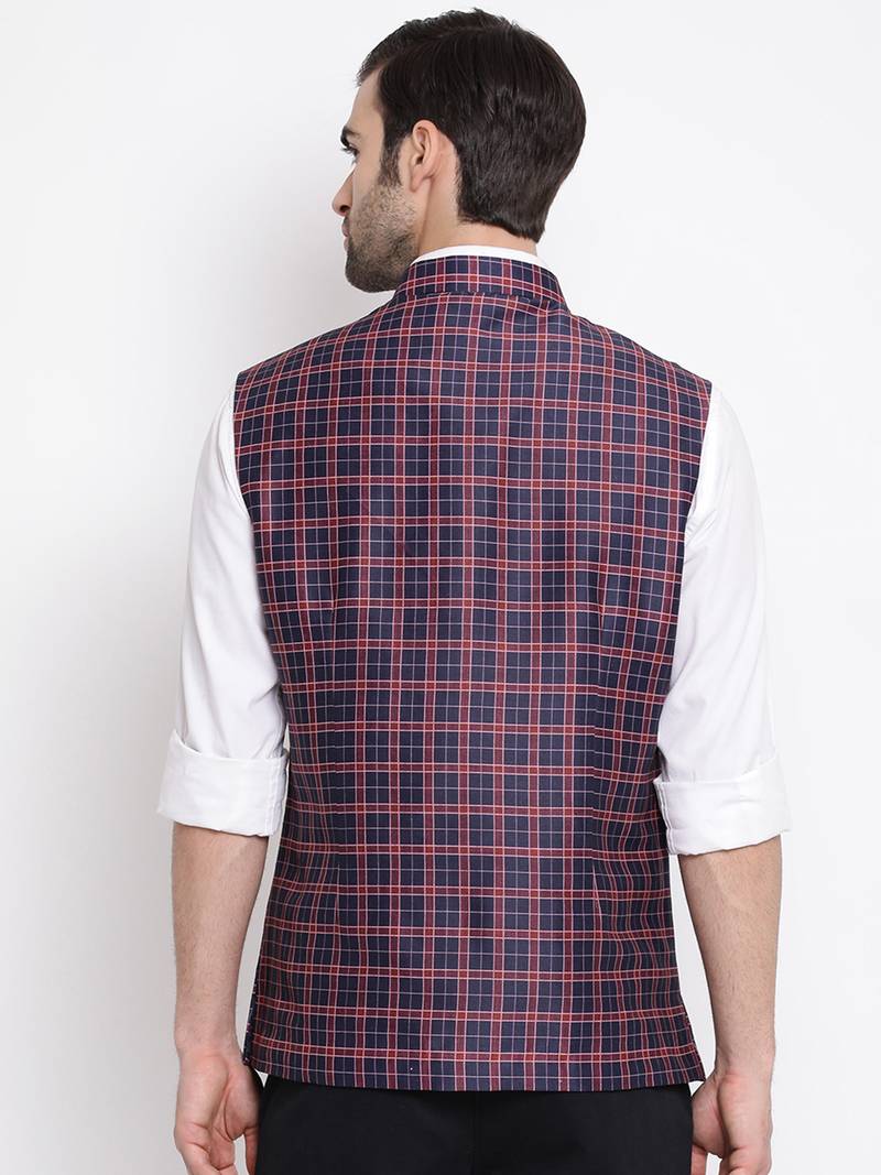 Blue plain silk blend nehru-jacket