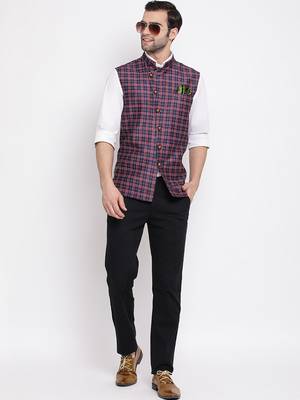 Blue plain silk blend nehru-jacket 5