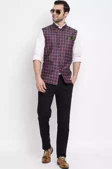 Blue plain silk blend nehru-jacket