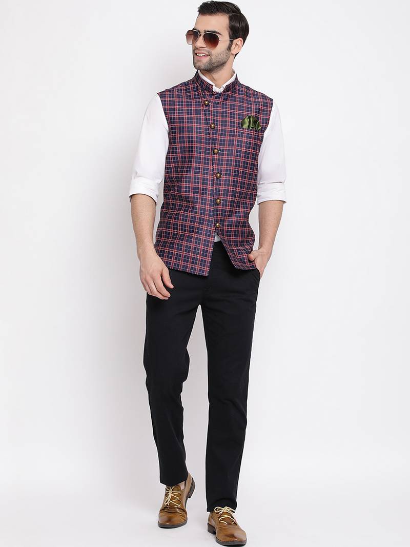 Blue plain silk blend nehru-jacket