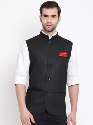 Black Cotton Silk Nehru Jacket 1