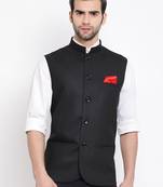 Black Cotton Silk Nehru Jacket