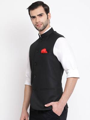 Black Cotton Silk Nehru Jacket 2