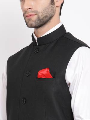 Black Cotton Silk Nehru Jacket 3