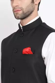 Black Cotton Silk Nehru Jacket