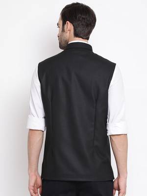 Black Cotton Silk Nehru Jacket 4
