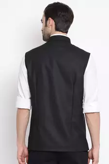 Black Cotton Silk Nehru Jacket