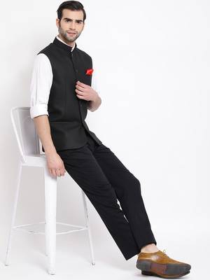 Black Cotton Silk Nehru Jacket 5