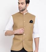 Beige Cotton Silk Nehru Jacket