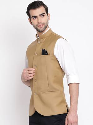Beige Cotton Silk Nehru Jacket 2