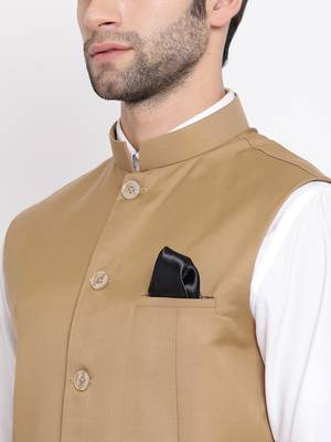 Beige Cotton Silk Nehru Jacket 3