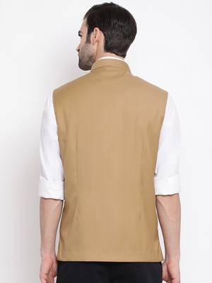 Beige Cotton Silk Nehru Jacket 4