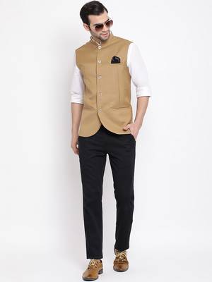 Beige Cotton Silk Nehru Jacket 5