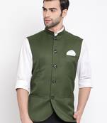 Green Cotton Silk Nehru Jacket