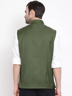 Green Cotton Silk Nehru Jacket 4