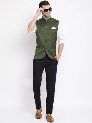 Green Cotton Silk Nehru Jacket 5