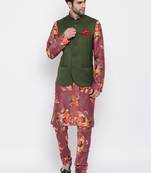 Men'S Purple Silk Blend Jacket, Kurta And Pyjama Set