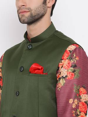 Men'S Purple Silk Blend Jacket, Kurta And Pyjama Set 3
