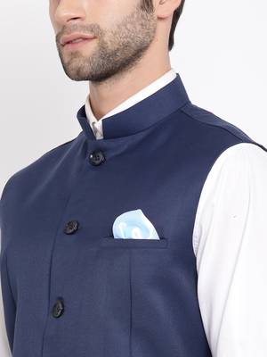 Navy Blue Cotton Silk Nehru Jacket 3