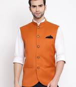 Men'S Orange Cotton Silk Nehru Jacket