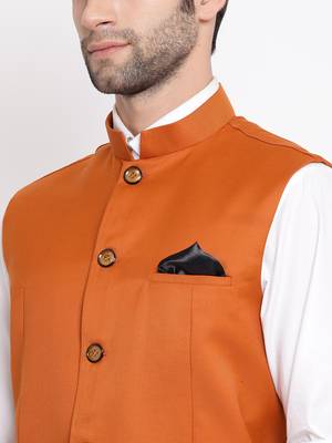 Men'S Orange Cotton Silk Nehru Jacket 3