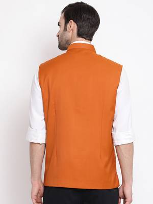 Men'S Orange Cotton Silk Nehru Jacket 4