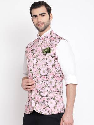 Men'S Pink Silk Blend Nehru Jacket 2