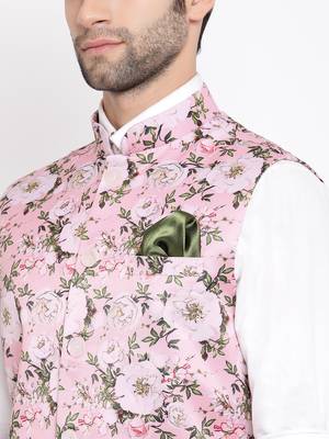 Men'S Pink Silk Blend Nehru Jacket 3