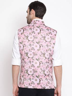 Men'S Pink Silk Blend Nehru Jacket 4