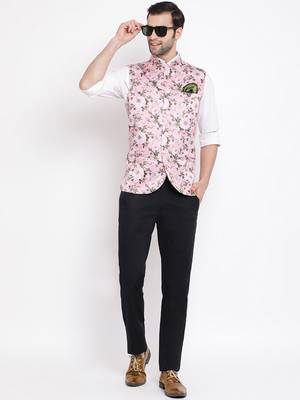 Men'S Pink Silk Blend Nehru Jacket 5