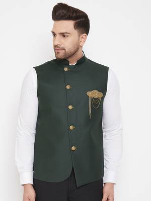 Black plain blended cotton nehru-jacket 1