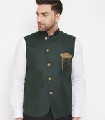 Black plain blended cotton nehru-jacket