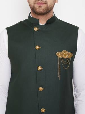 Black plain blended cotton nehru-jacket 3