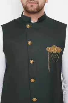 Black plain blended cotton nehru-jacket
